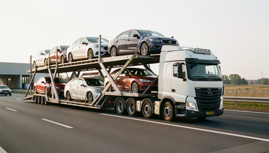 Transport de voitures par camion, plateau ou remorque